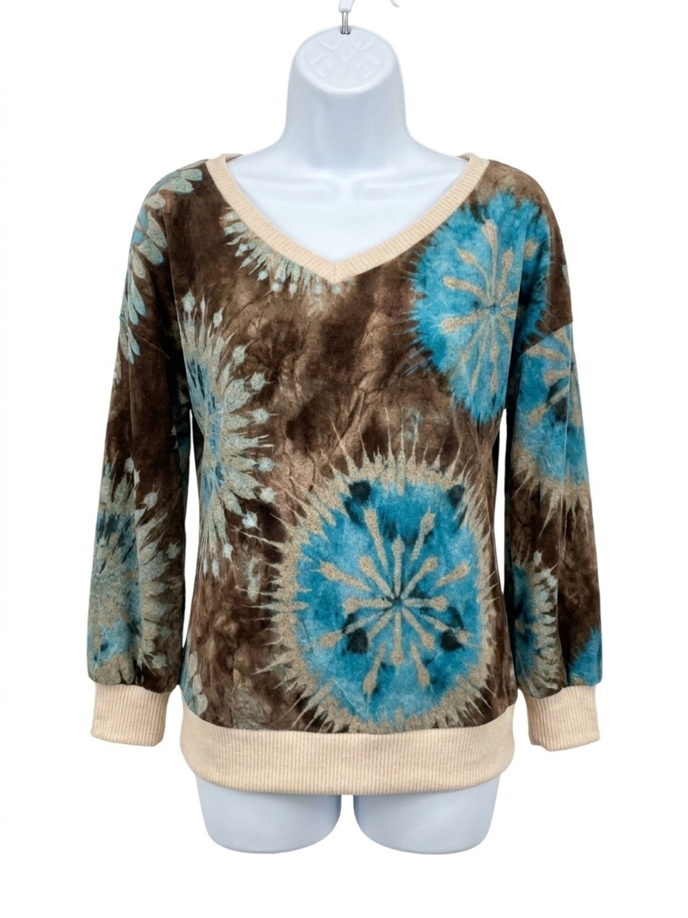 NEW HONEYME v-neck sweater in mocha/turquoise